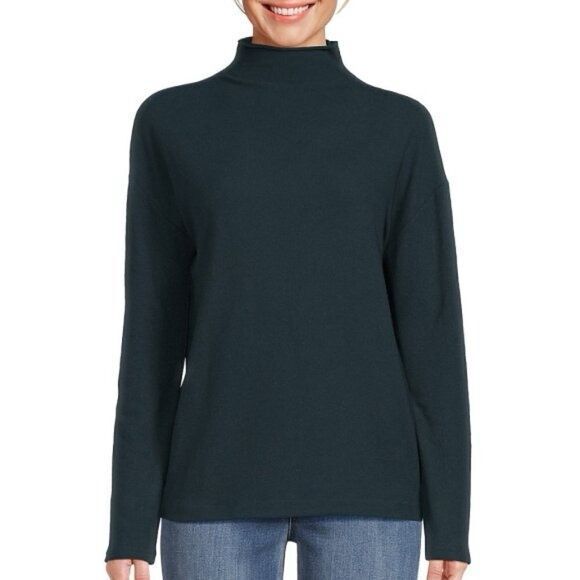 Vince Funnel Neck Cotton-Blend Pullover Sweater Sea Quartz large - Picture 1 of 9